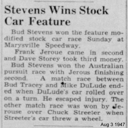 Marysville Race Track (Blue Water Speedway) - August 3 1947 Marysville Results From Dave Dobner (newer photo)